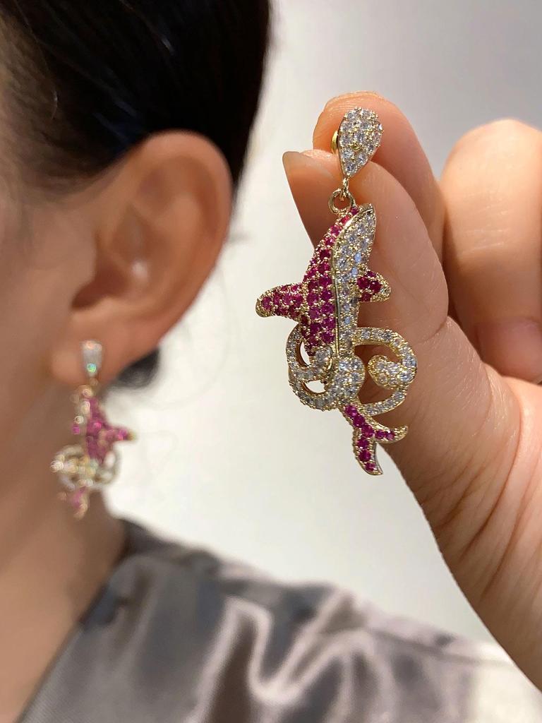 Dolphin Zircon Micro-Pavé Vintage Earrings: Luxurious & Retro High-End Jewelry for Women