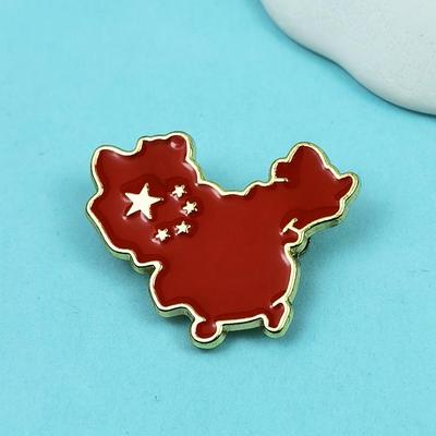 Red Star China Map Brooch: Flag Inspired Alloy Badge for Backpack and Clothing Decoration