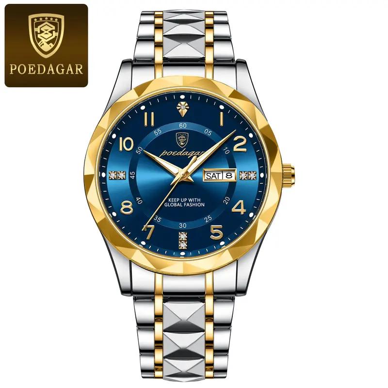 POEDAGAR Luxury Business Men Quartz Watch Waterproof Luminous Wristwatch Stainless Steel Men s Watches