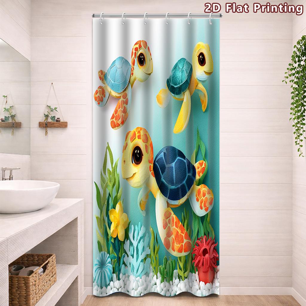 Cute Tropical Sea Life Underwater Scene Shower Curtain Cartoon Turtle Nemo Ocean Bathroom Decor