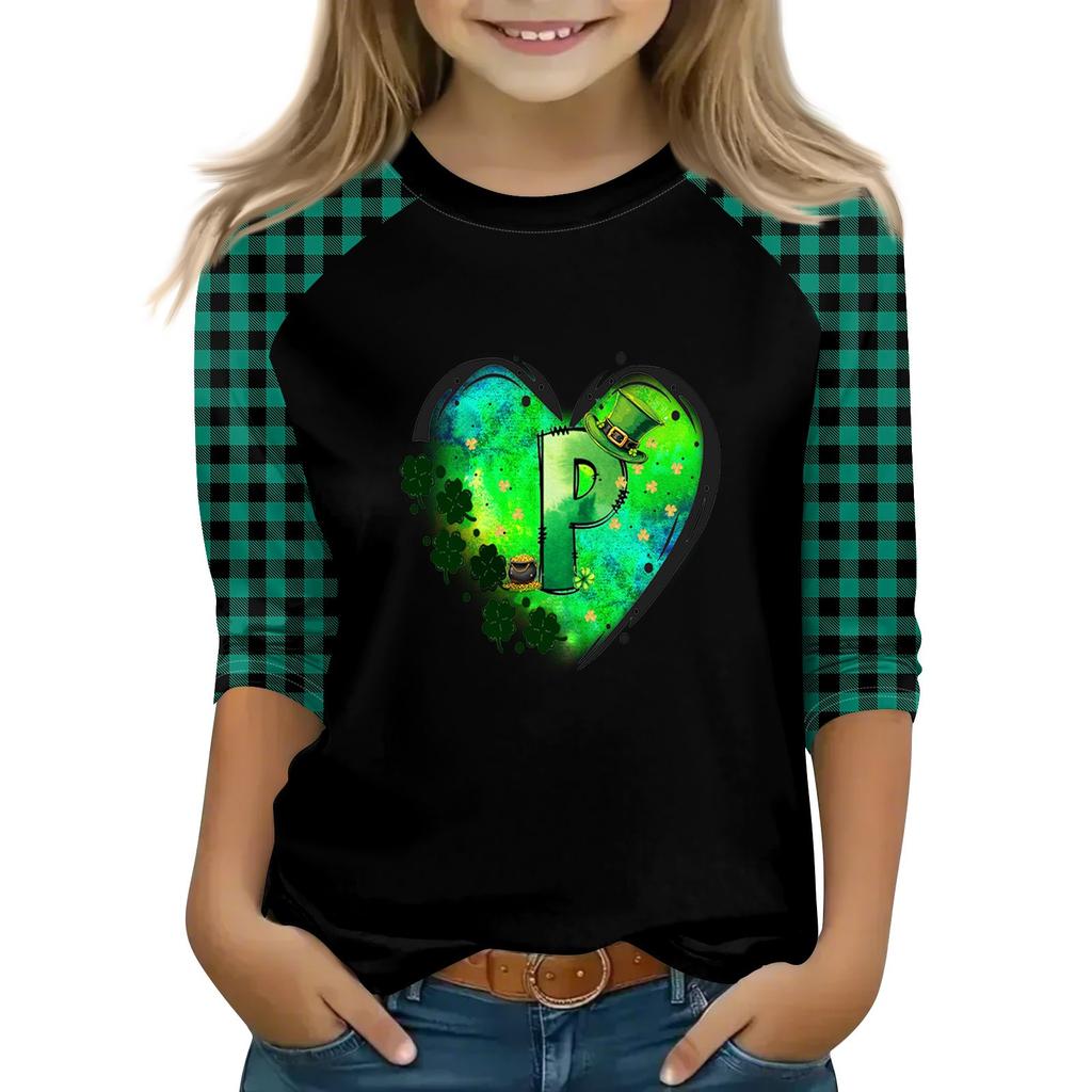 Oberteile für junge Mädchen von 4–16 Jahren, Rundhalsausschnitt, 3/4-Ärmel, T-Shirts, trendige Oberteile, Outfit-T-Shirts