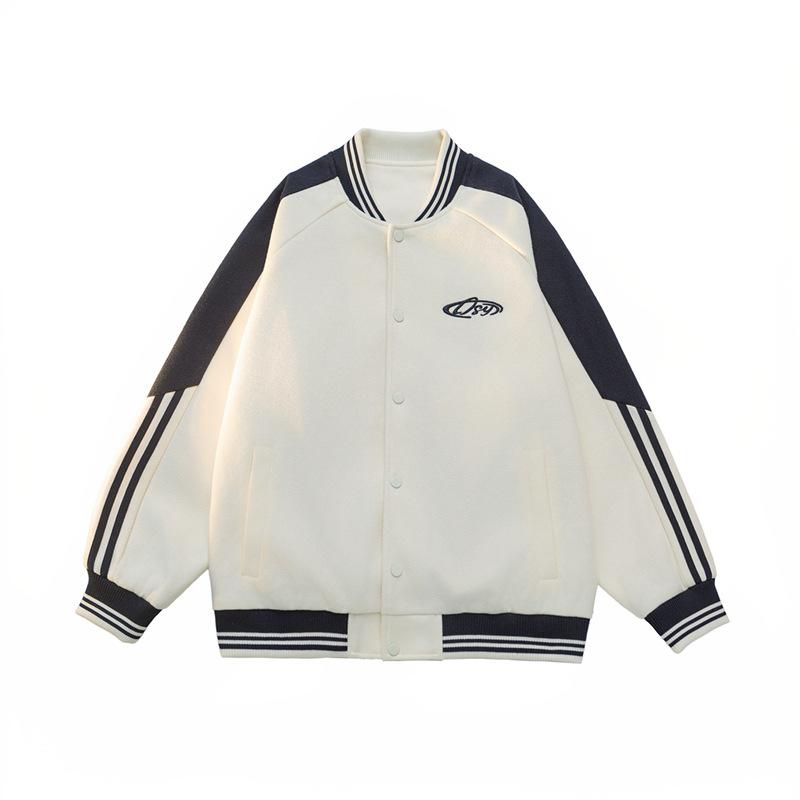 Dopamine Baseball Collar Jacket for Men and Women In The Same Style Spring and Autumn New Hong Kong Style Striped Couple Jacket