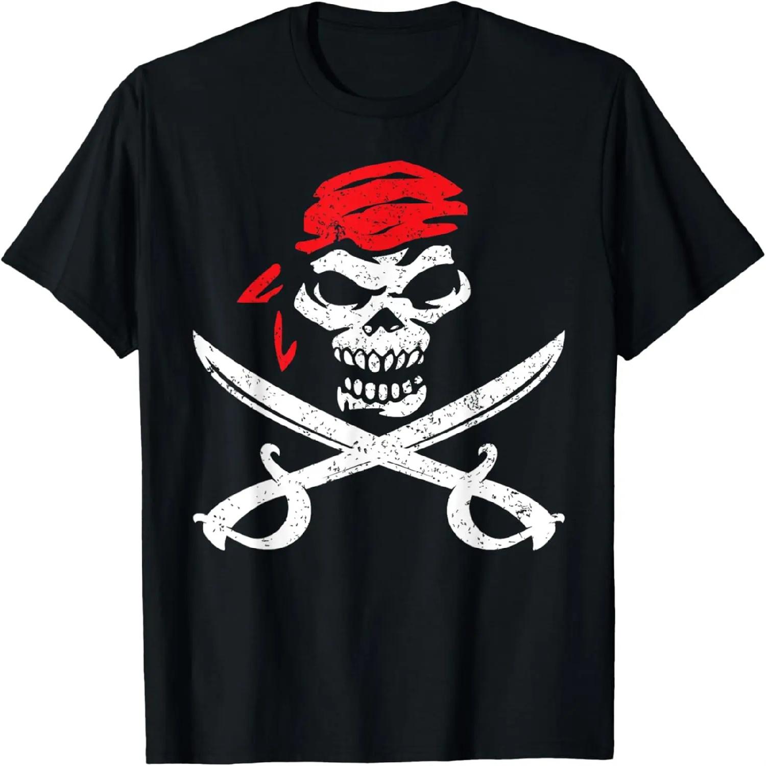 Пиратская рубашка с рисунком черепа с костями и повязкой на глаз, футболка S