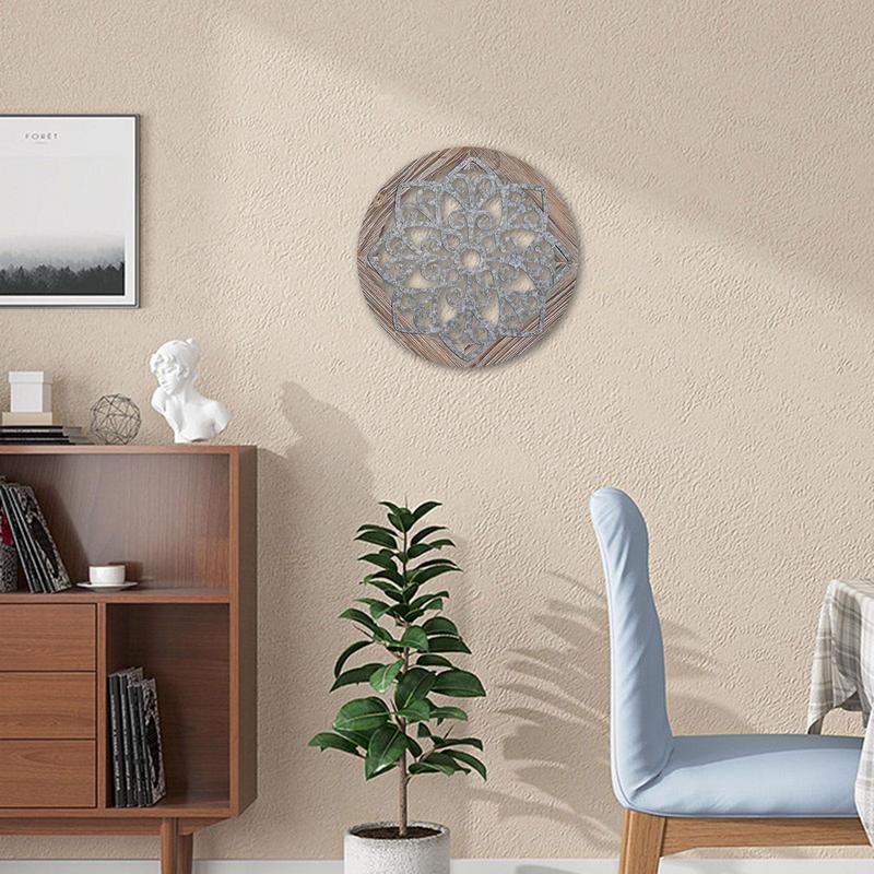 Pogrubiona Rustykalna Dekoracja Ścienna Okrągła Rzeźbiona Kwiatowa Boho Art Dekoracja Okrągła Rustykalna Sztuka Ścienna Nowoczesna Dekoracja Do Sypialni Łazienki