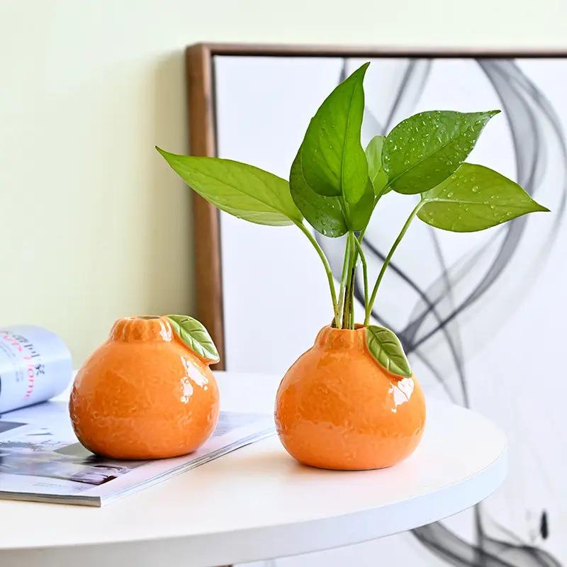 Newcomer 2.4 Ceramic Orange Vase for Hydroponic Green Radish – Decorative Flower Pot Ornament