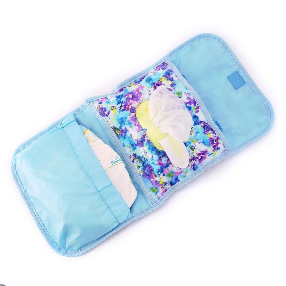 COLORFUL CANDY STYLE Tri-fold Diaper Pouch Floral Pattern Waterproof Coated Portable Baby Diaper Organizer Bag with Name Sticker