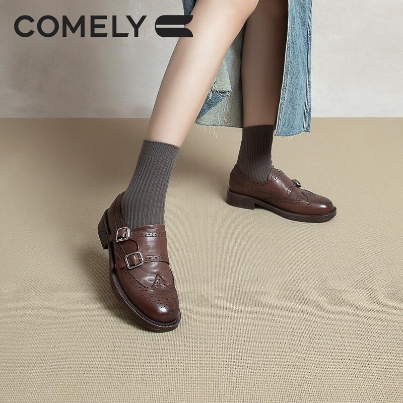 COMELY Women's British Style Genuine Leather Brogue Loafers