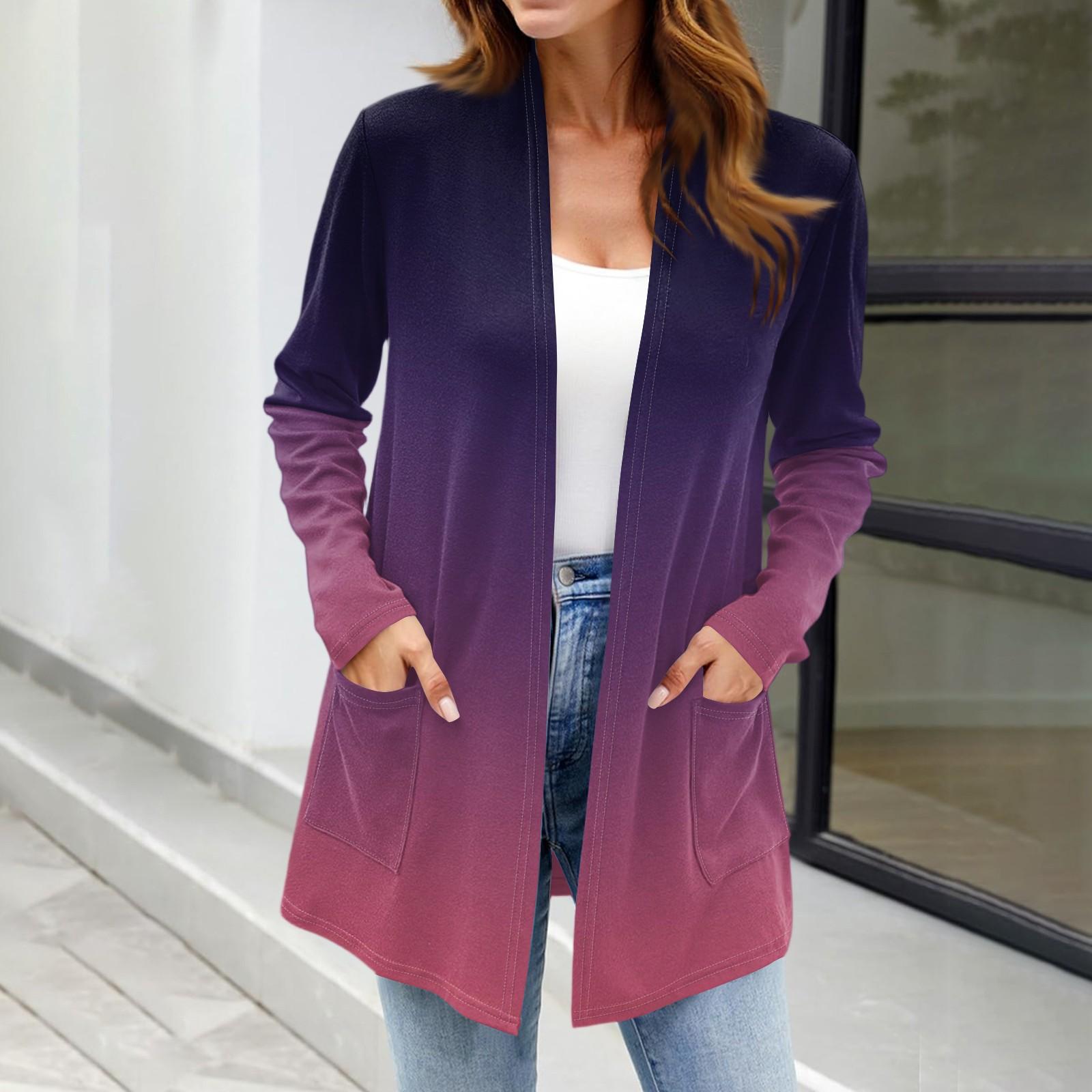 

Женские легкие кардиганы с открытой передней частью, с длинными рукавами, повседневные, свободные, тонкие кардиганы с карманами XL фиолетовый