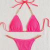 Women Sexy Solid Color Pleated Fabric Backless Two Piece Bikini Swimwear Set