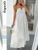 European-American Elegant Seaside Halter Neck Vacation Dress for Women - Spring/Summer 2025