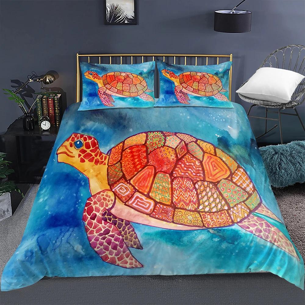 Comforter 3D Sea Turtle Bedding Set Psychedelic Animal Queen King Comforter Twin Full Size 2/3Pcs Polyester
