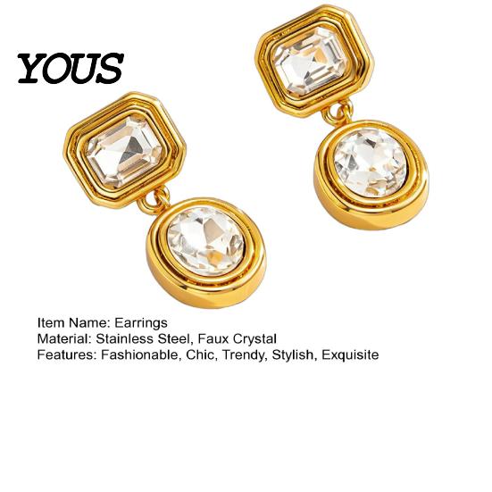 Non Tarnish Stainless Steel Jewelry 1 Pair Faux Crystal Geometric Dangle Earrings for Women, Hypoallergenic Ear Needles Sensitive Ears Gold
