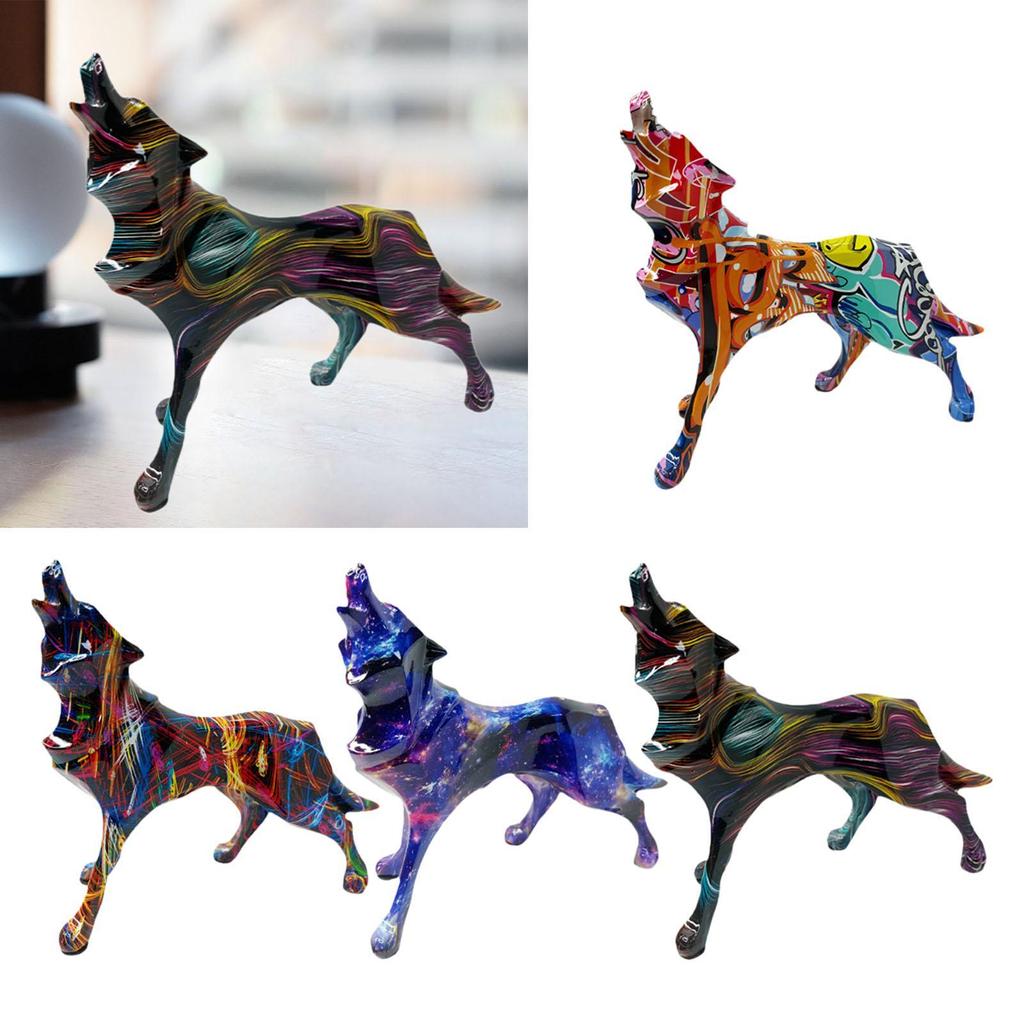 Wolf Statue Collecting Wear Resistant Keepsake Vivid Details Desk Ornament Resin Sculpture for Patio Balcony Office Shelf Indoor