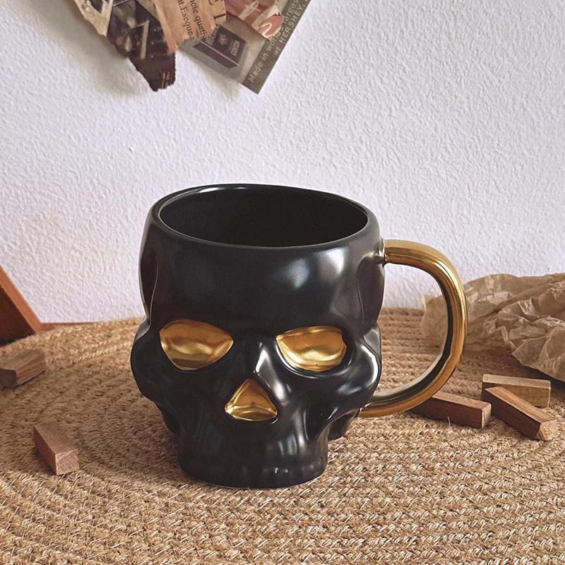 Dark Gothic Style Art Bone Skull Mug High-end Quirky Niche Design Cup Halloween Gift