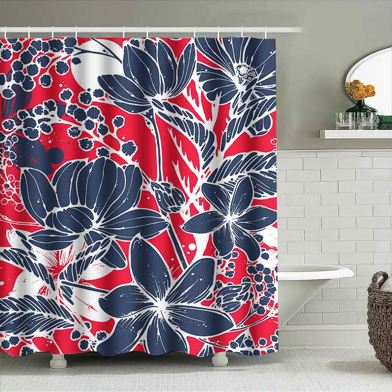 Vibrant Floral Print Shower Curtain Water-Resistant Fabric For Bathroom Decor