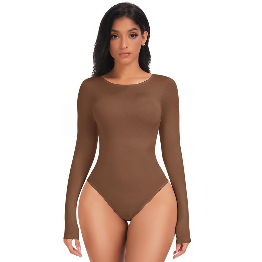 Seamless Long Sleeve Quick-Dry Knitted Yoga Bodysuit with Snap Closure
