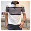 2025 Men's Summer Business Color Block Half-Zip Ice Silk Polo Shirt Trendy Mature Short Sleeve T-Shirt