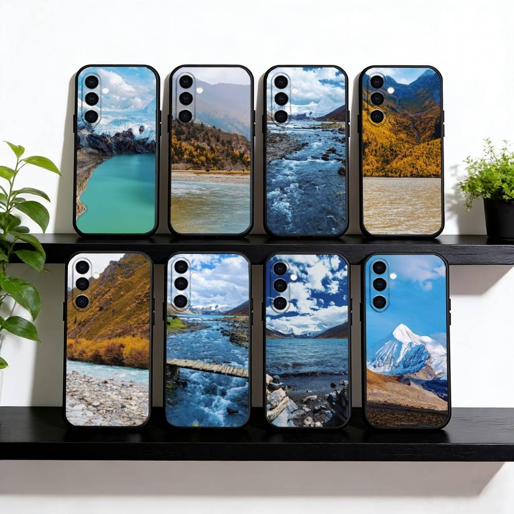 Schneebedeckter Berg Handyhülle Für Samsung Galaxy A73,A72,A71,A70,A53,A52,A51,Andere Weiche Schwarze Hülle