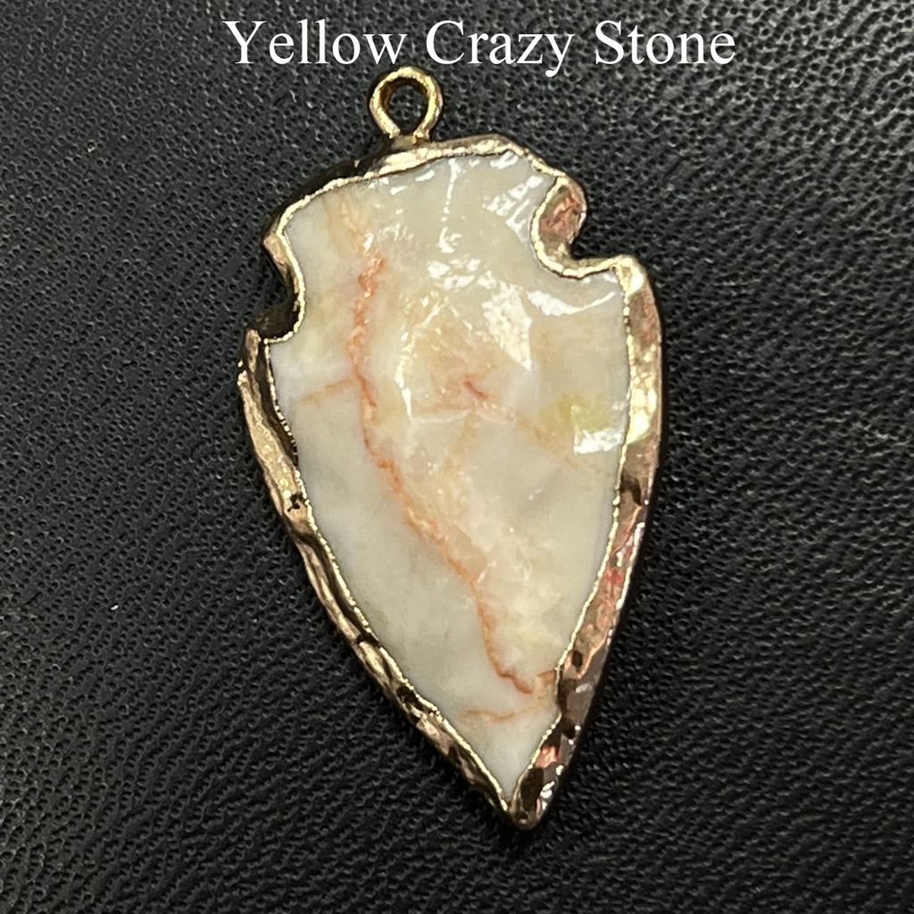 1Pc, Natural Stone Healing Crystal Arrow Pendant with Golden Edge, Boho Jewelry for Necklace Making & Daily Wear, 2026 Fashion Handmade Accessory
