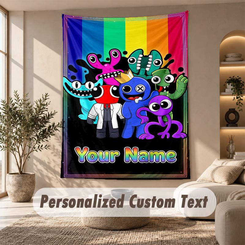 Rainbow Friends Tapestry, Personalized Custom Text, Wall Hanging Tapestry For Living Room Home Wall Decor