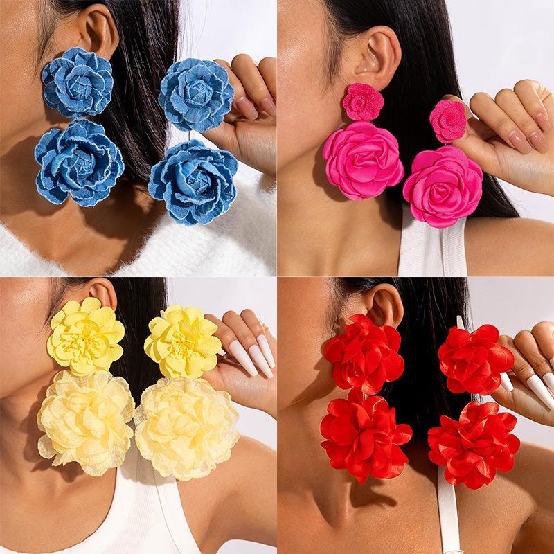 Fresh multi-colored flower earrings Valentine's Day series gentle simulation big flower earrings earrings women