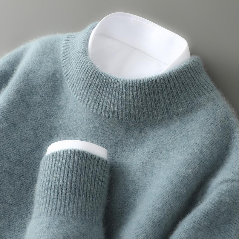 Men s 100% Pure Wool Half-High Collar Thick Knit Pullover Sweater Extra Large