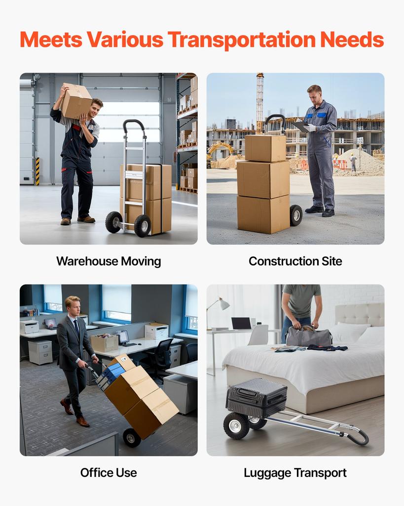 VEVOR Hand Truck, 226.9 Kg Load Capacity, Heavy-Duty Hand Truck Dolly with Non-Slip Wheels & Handle