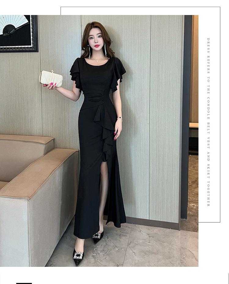 Temperament Royal sister evening dress toast suit flying sleeves long fishtail thin noble temperament sexy split dress tide