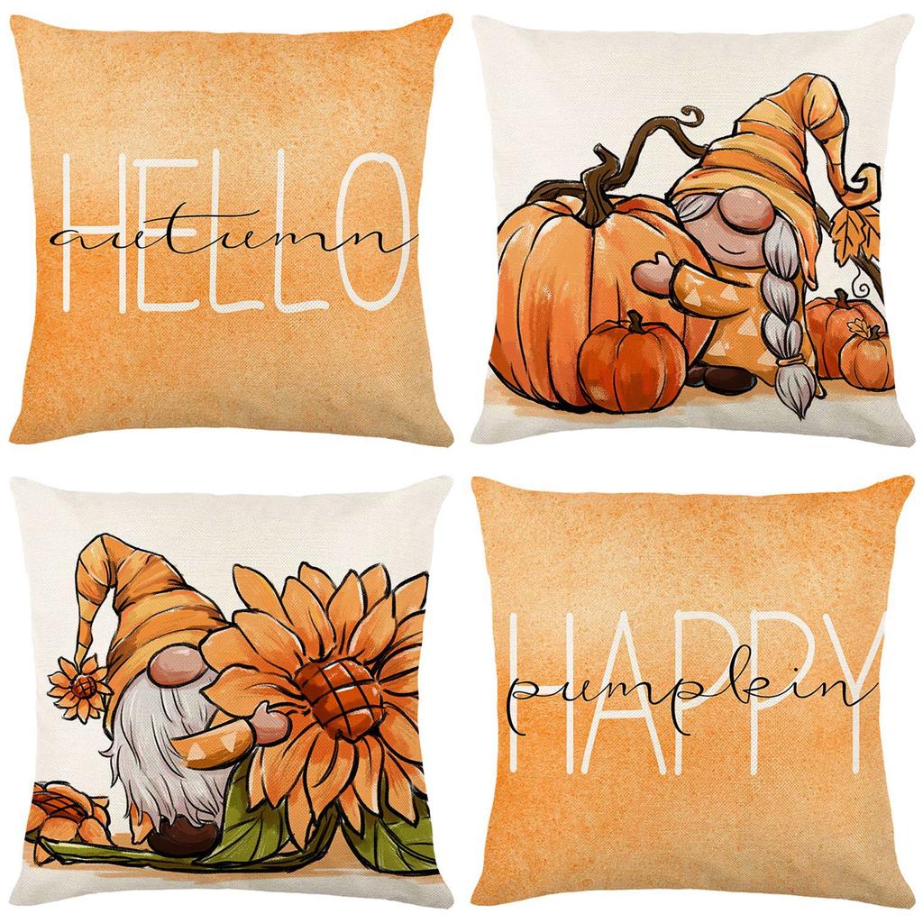 New Autumn Harvest Cushion Cover Cartoon Pumpkin Gnome Cushion Cover Digital Printing Home Decoration Cushion