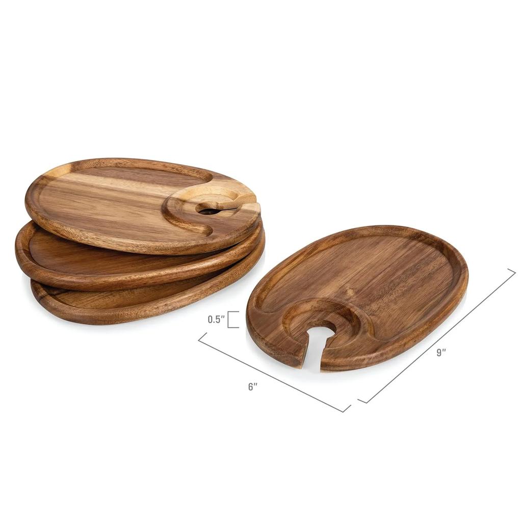 Wood Dinner Plates Creative Food Plate Platos Compartments Wine Cup Holder Sharing Plate Dishes Party Tableware Home Dishware