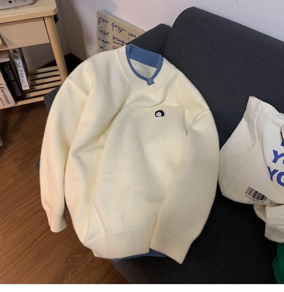 Men's Versatile Japanese-Style Two-Piece Look Sweater—Classic, Loose-Fit Round Neck Pullover