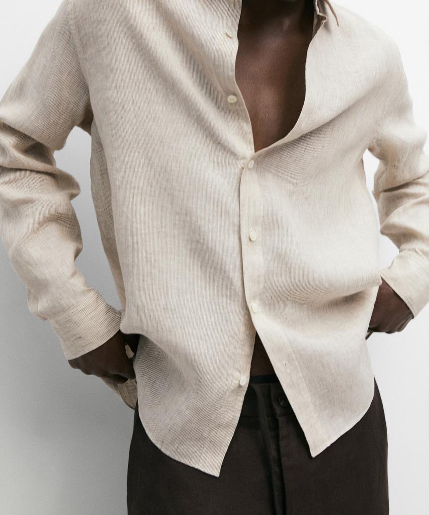 Masimodutti Regular Fit Washed Striped 100% Linen Shirt