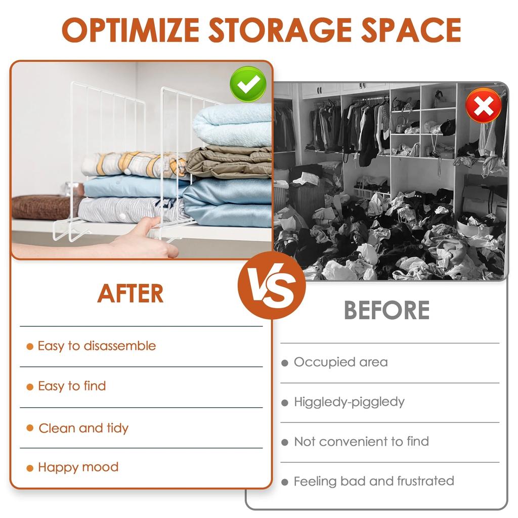 Shelf Dividers, Shelf Dividers for Closet Organization Metal Closet Shelf Organizer for Wood Shelve Separator for Sweater Clothe