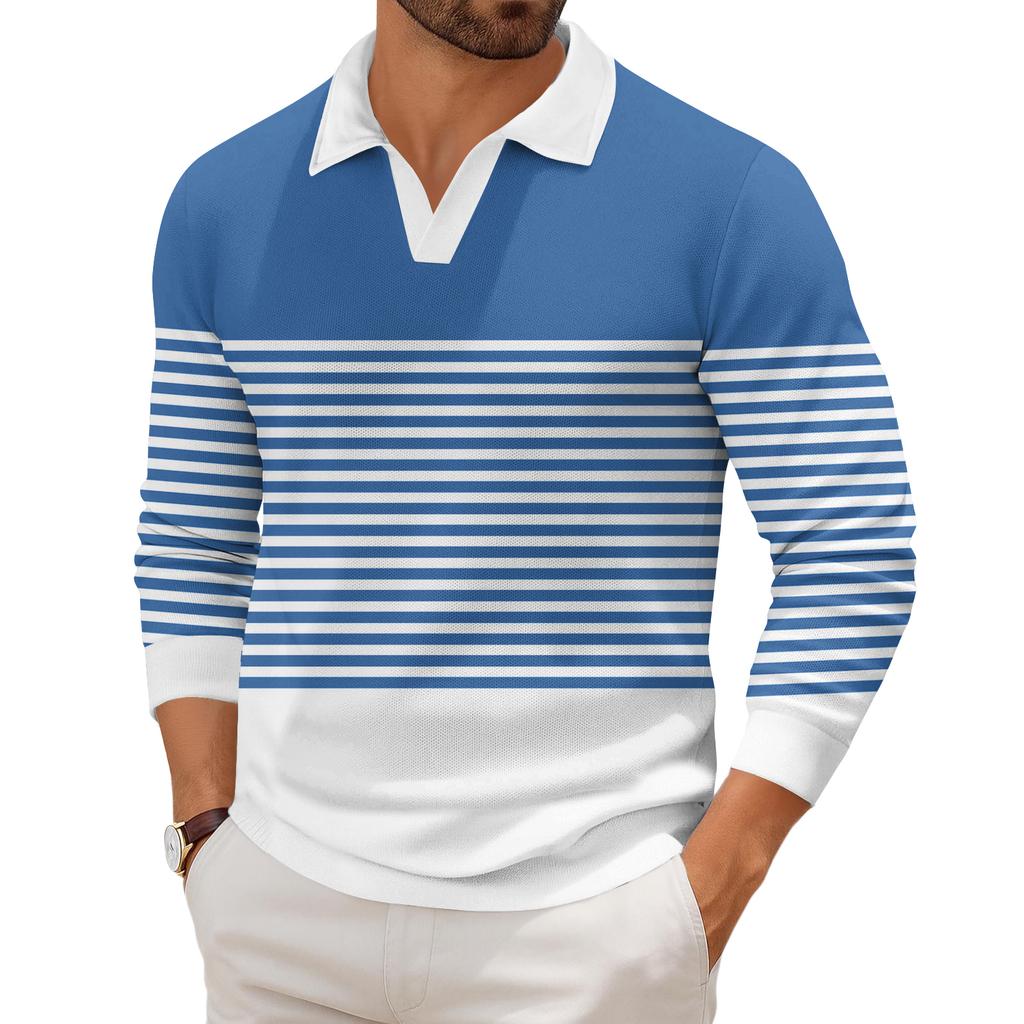 Pánské ležérní módní tištěné klopové pletené spodní tričko s dlouhým rukávem