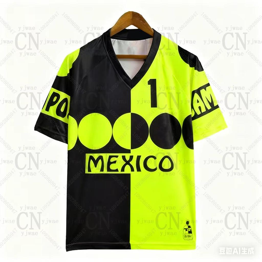 Messico Campos 1 Maglia da Calcio Retro Scollo a V Larga Asciugatura Rapida Traspirante T-shirt Estiva da Allenamento Uomo&Donna Top Casual
