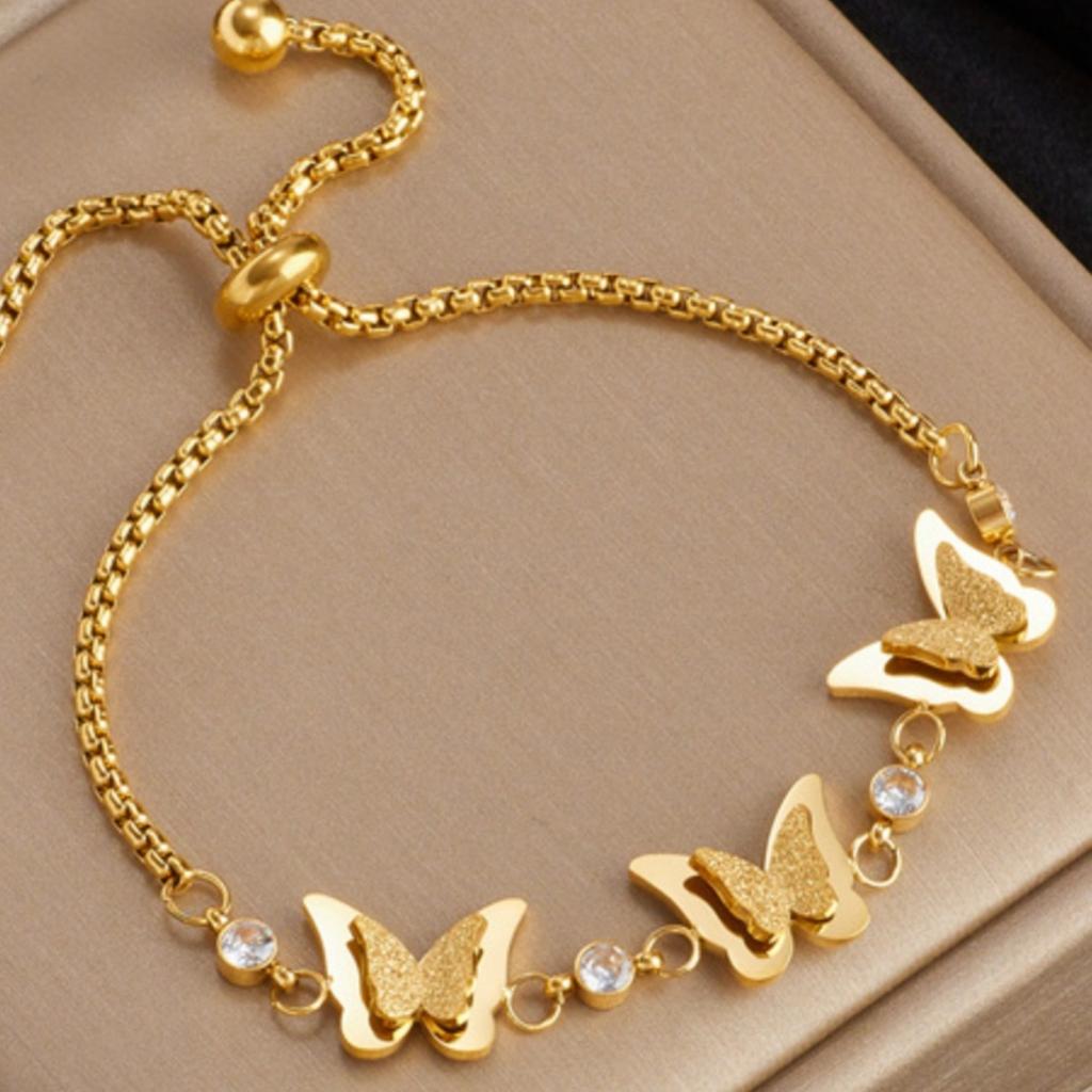 Light Luxury High-End Pull-Out Double-Layer Three-Dimensional Butterfly Bracelet Female Titanium Steel Does Not Fade Diamond-Encrusted Jewelry Tide