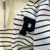 Sweatshirt Women Vintage Half-zip Daily Polo Shirt Retro Loose Striped Top Coat Jacket