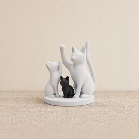 Yousheng Cute Cat Family Figurine, 3D Printed Cat Parents And Kitten Sculpture, Modern Tabletop Cat Ornament, Gift for Cat Lovers