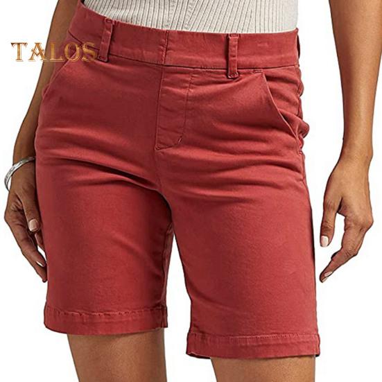 

Летние женские шорты, облегающие, прямые, длиной до колена, спортивные, однотонные, с карманами, с высокой талией, повседневные, повседневные шорты XXL кирпич красный