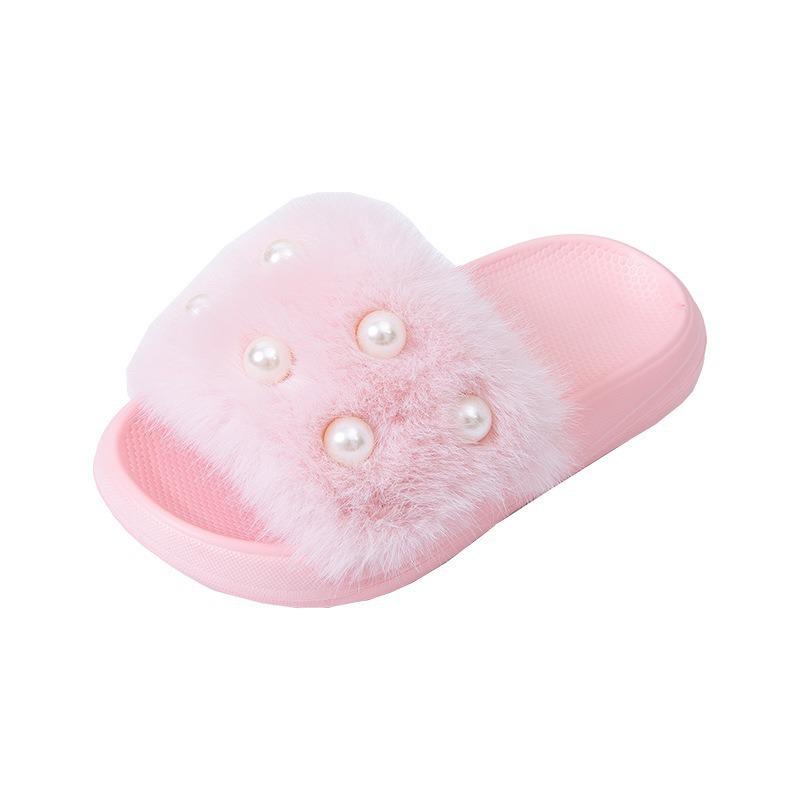 Children's Eco-friendly Non-slip Plush Slippers, Warm EVA, for Toddlers and Girls, Outdoor Use.