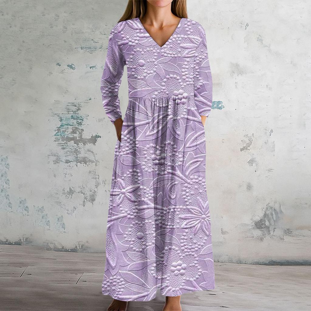 Women's Fashion Dress Spring V-neck Long Sleeve Dress