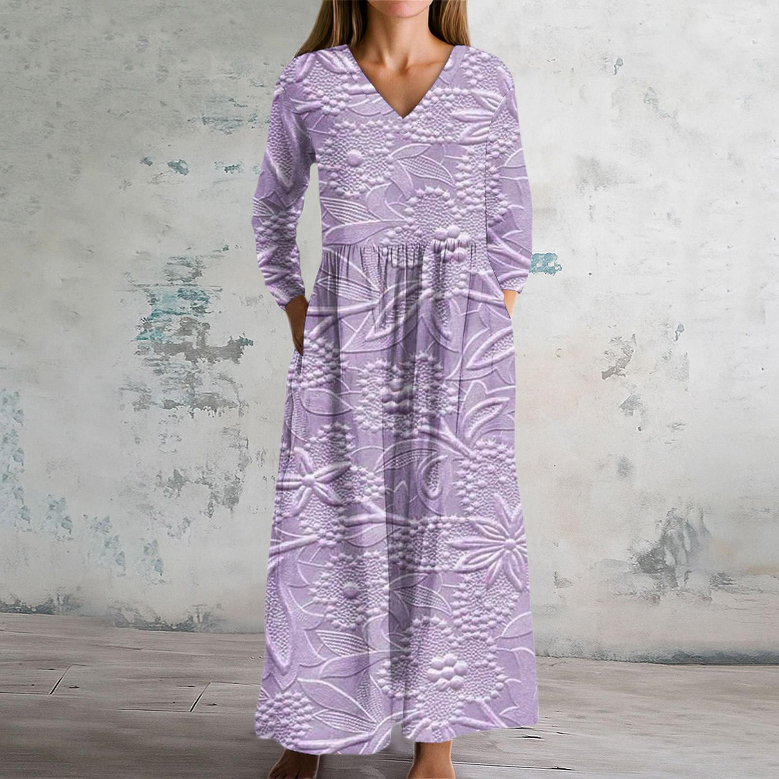 

Женское модное платье Весеннее платье с V-образным вырезом и длинными рукавами XXL фиолетовый