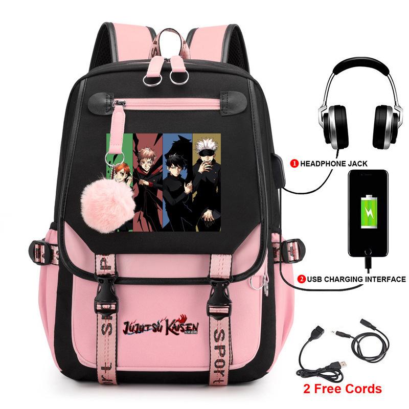 Anime Peripheral Spells Back to War Backpack Student School Bag Men's and Women's Fashion Backpack Travel Bag USB Computer Bag