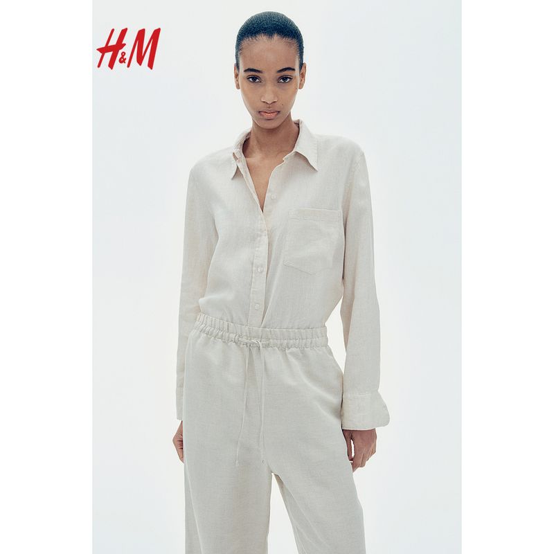 

HM 2025 Summer New Women clothes Fashion Casual Casual Loose Linen Blend Trousers 1259065