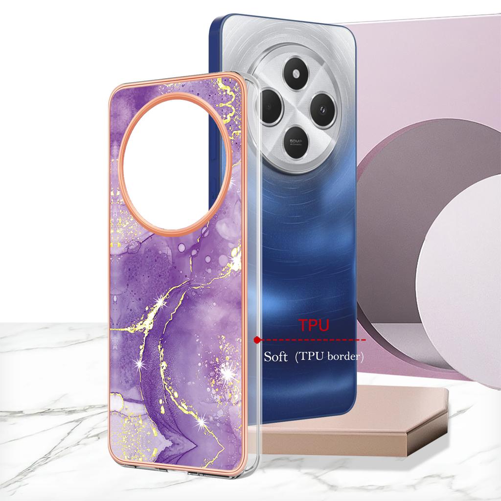 For Xiaomi Redmi 14R 5G/Xiaomi Poco C75 4G/Xiaomi Redmi 14C 4G TPU Case with IMD Marble Pattern Electroplated Back Cover