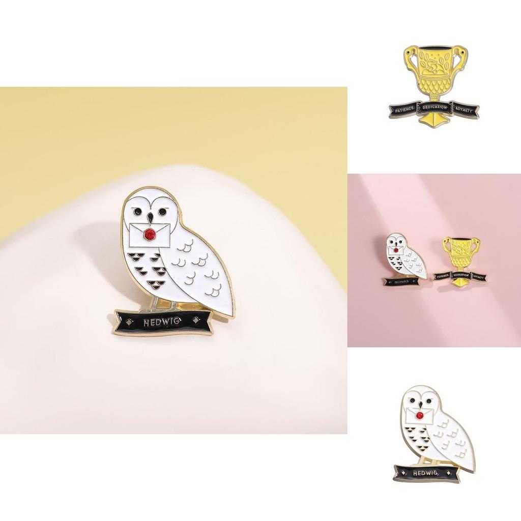 Unique Creative Cartoon White Dove Owl Trophy Style Metal Badge Fun Animal Pin