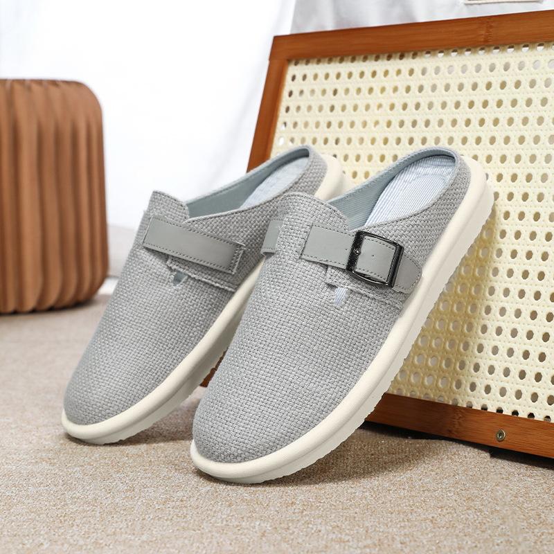 Fashion 2025 Men's Linen Covered-Toe Slides Summer Breathable Indoor Outdoor Slippers Plus Size Comfort Casual Office Commute Footwear