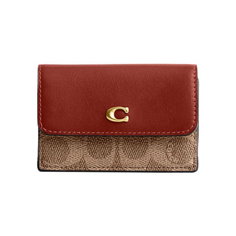 

COACH Trifold Wallet ogo Sign Classic Presbyopia Flap Snap Coated Canvas and Calfskin Wallet Regular Women s Brown and Khaki Brown with khaki коричневий