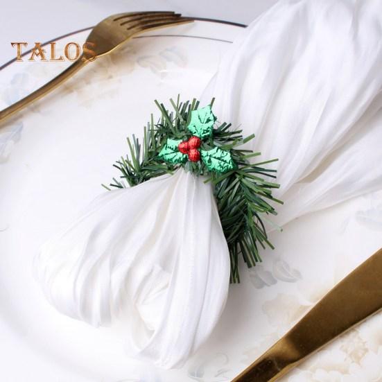 10 Teile/satz Weihnachtskranz Serviettenring Weihnachtsmannmütze Glänzende Blätter Wiederverwendbare Weihnachtsfeier Feiertag Tischdekoration Künstliche Girlande Abendessenserviette