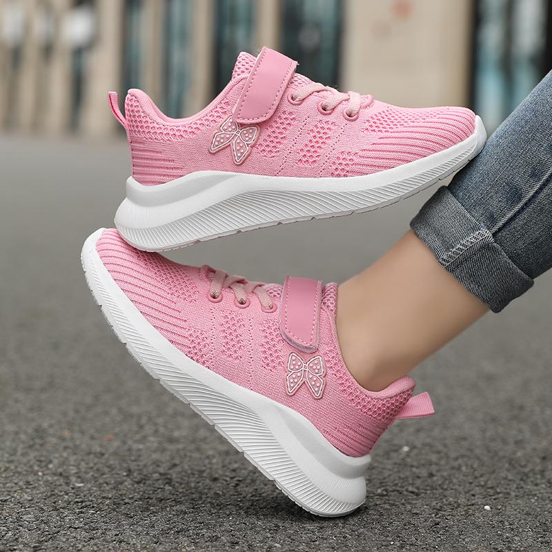 Fashion Cute Girls Casual Shoes Lightweight Mesh Running Sneakers Student Kids Flat Comfortable Walking Footwear Non Slip